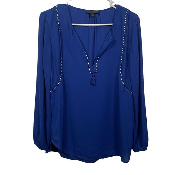 J. Crew Cobalt Blue Lightweight Split Neck Blouse - Picture 1 of 5